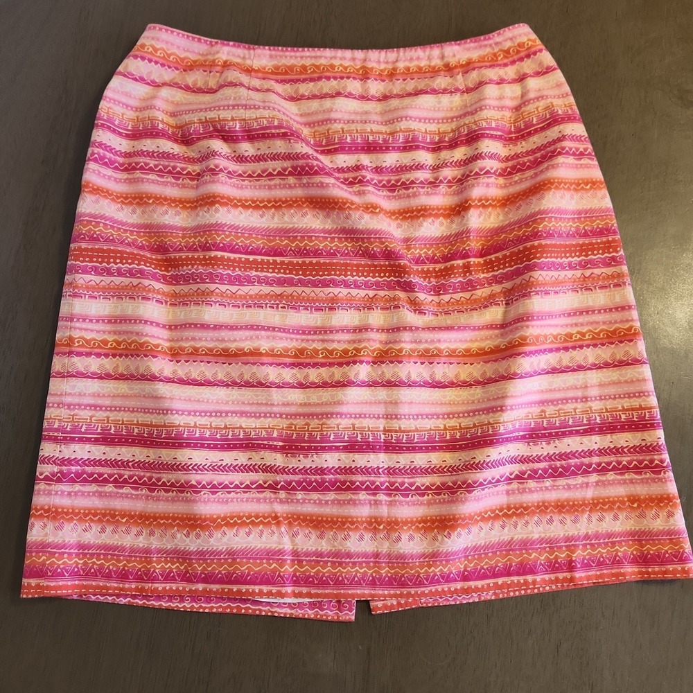 Vibrant Talbots Striped Pencil Skirt Size 12 Pink Orange Colorful Trendy Bright